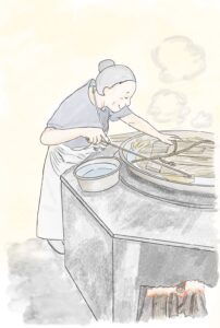 四つの皮を別々に木灰汁で煮ます。
